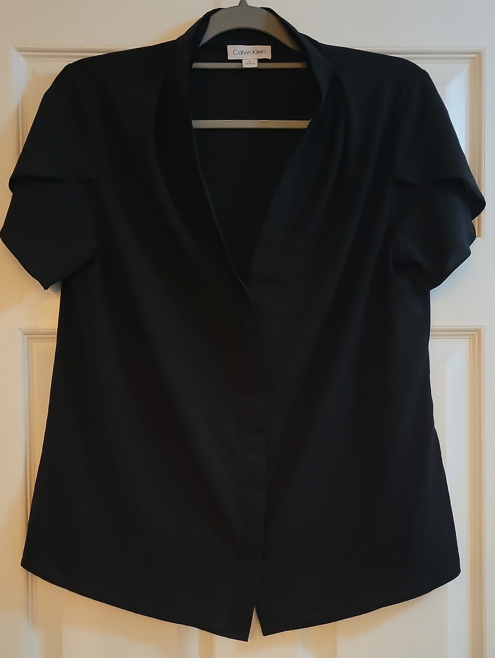 Calvin Klein Black Short-Sleeve Open-Front Blouse
